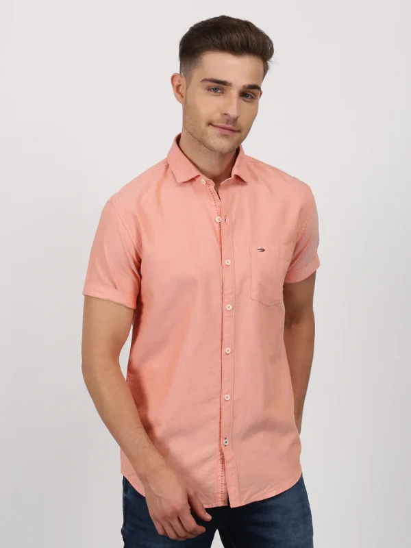 Orange Solid Short Sleeve Casual Shirt