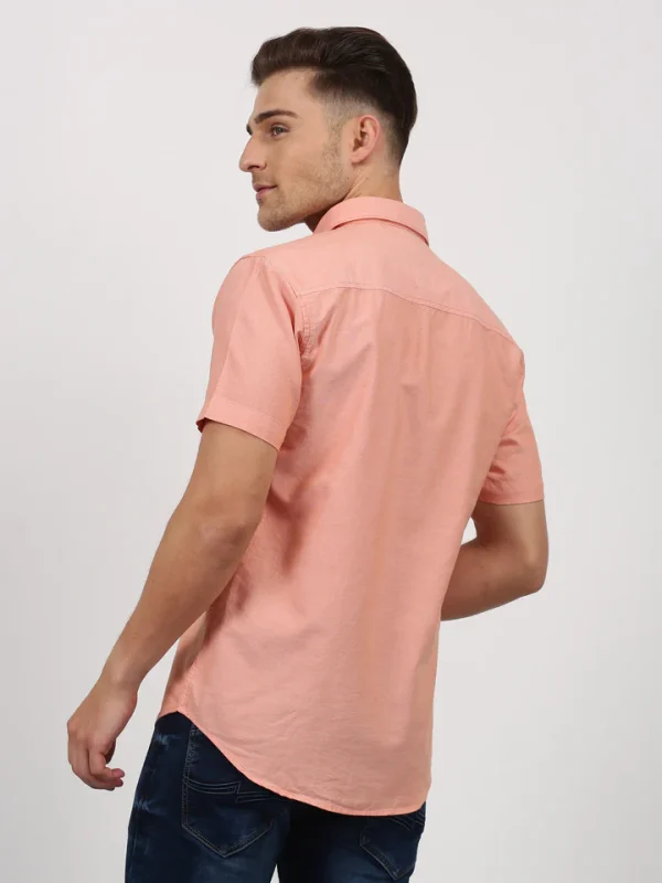 Orange Solid Short Sleeve Casual Shirt