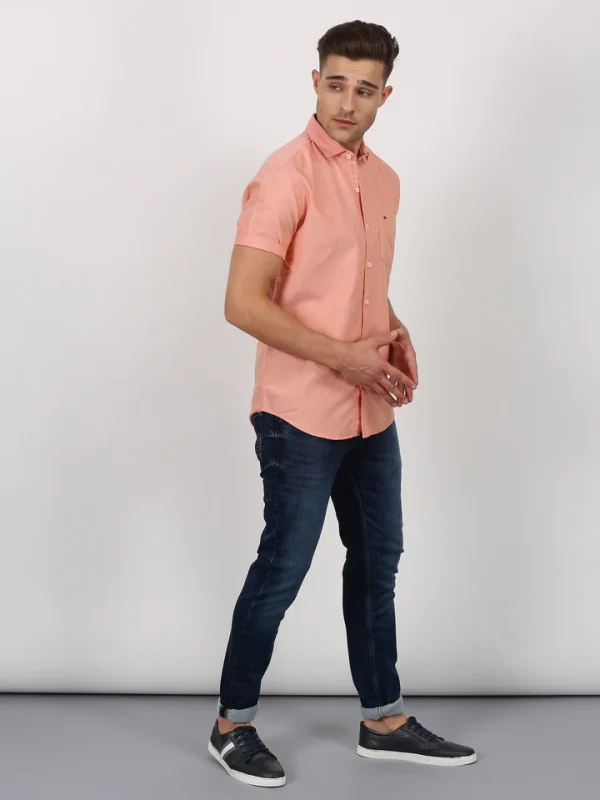 Orange Solid Short Sleeve Casual Shirt