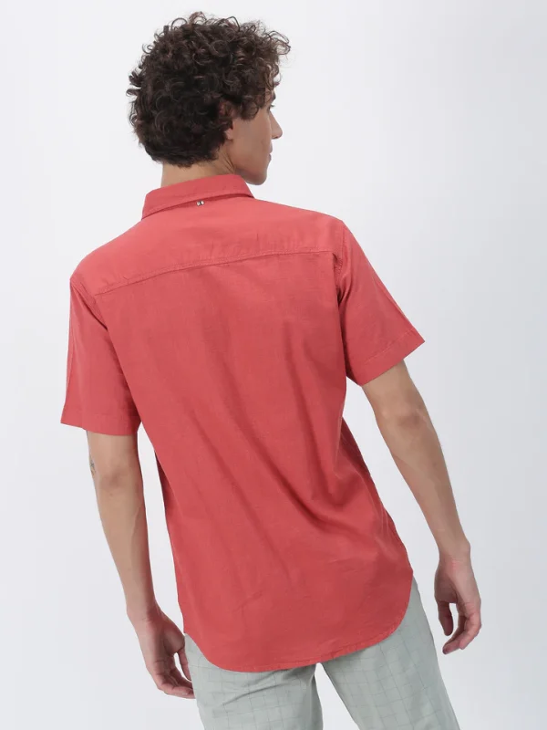 Dk Red Solid Short Sleeve Casual Shirt